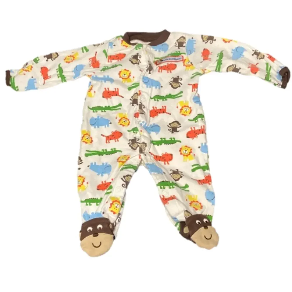 Carters One Piece Long Sleeve Sleeper Let’s Go Bananas Newborn White Brown